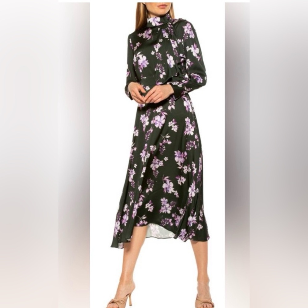 Alexia Admor Floral Midi Dress with Lavender & Green size 6 NWT
